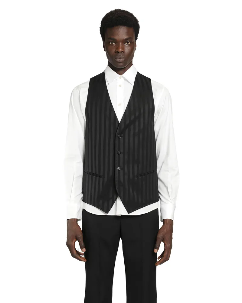 Ann Demeulemeester Juikko Striped Satin Waistcoat Black