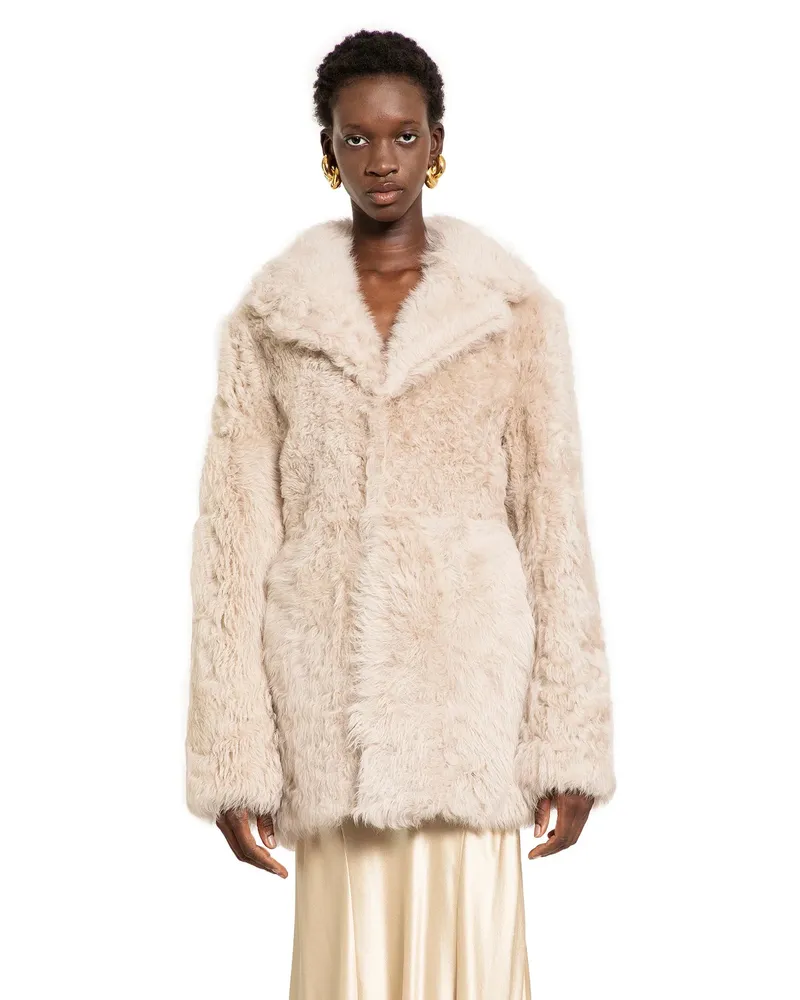 Saint Laurent Shearling Coat Beige
