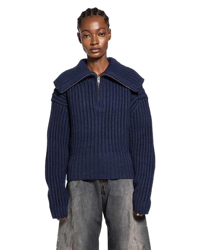 Acne Studios Wool Half-Zip Sweater Blue