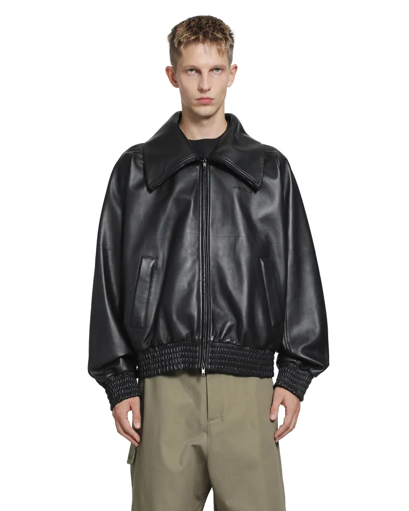 Balenciaga Leather Zip-Up Jacket Black