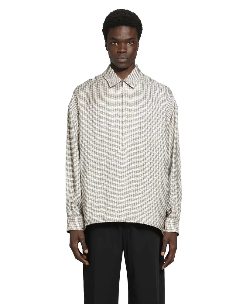 Giorgio Armani Printed Viscose Zip-Up Shirt Beige
