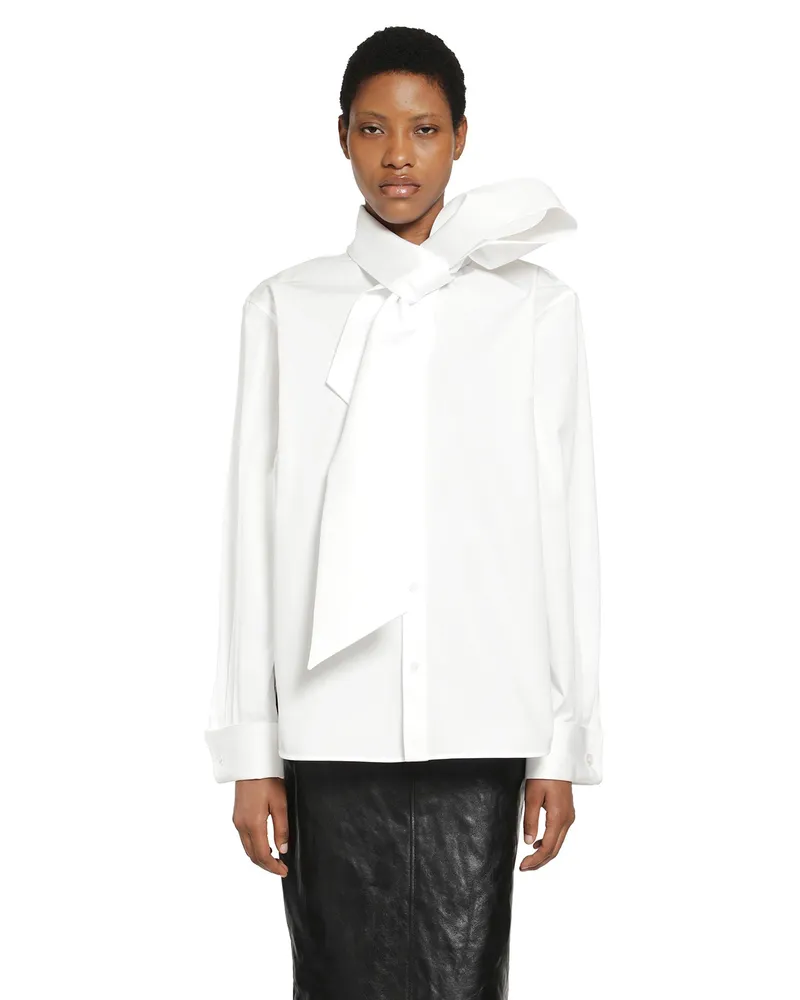 Saint Laurent Lavallière Shirt in Cotton Poplin White