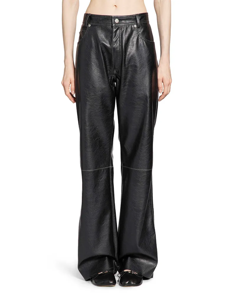 Maison Margiela Straight Trousers in Faux Leather Black