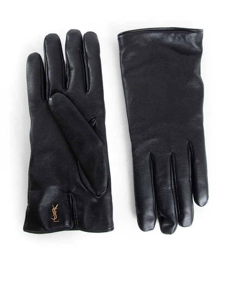 Saint Laurent Cassandre Gloves in Leather Black