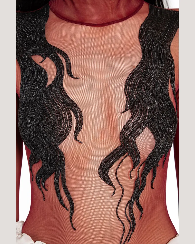 Dilara Findikoglu Embroidered Hair Bodysuit Red