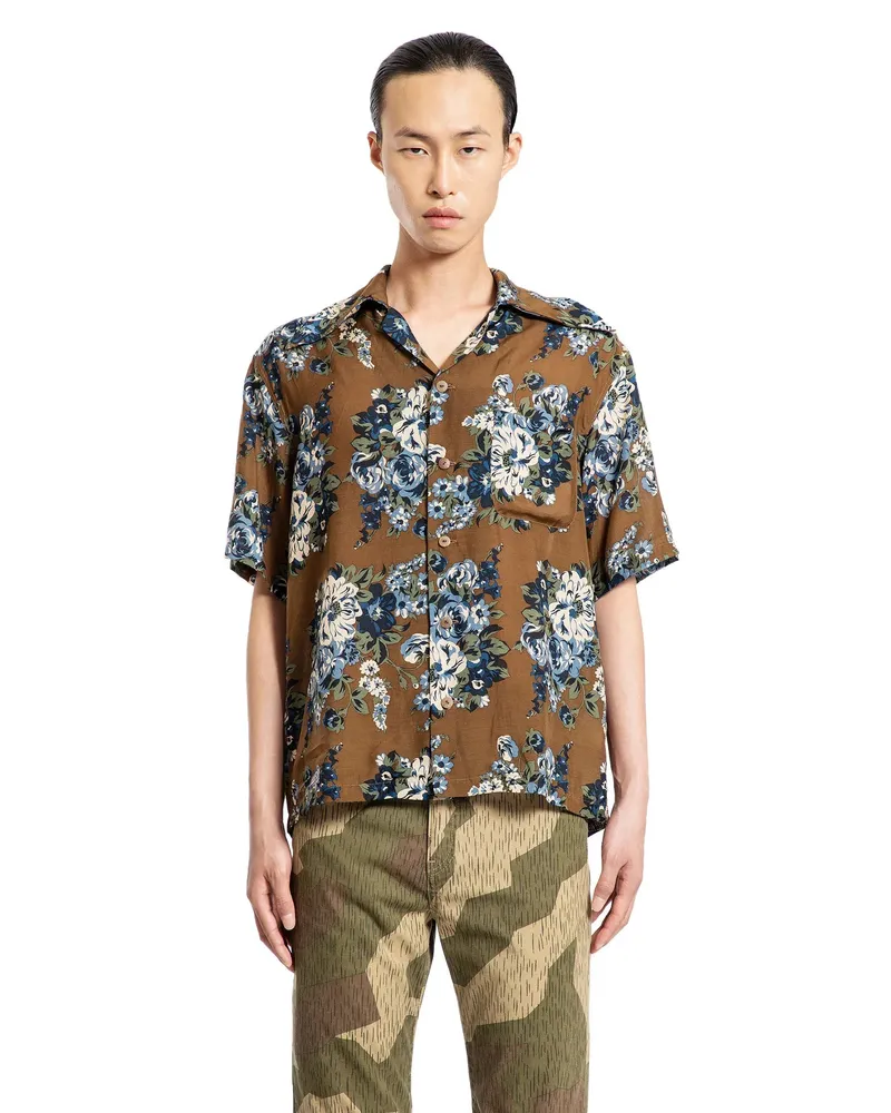 KAPITAL Silk Rayon Champêtre Maria Aloha Shirt Brown