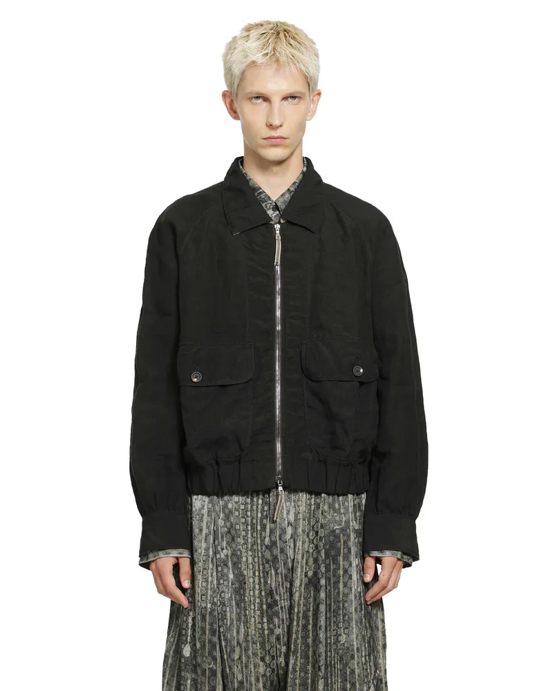 Ziggy Chen Puppytooth Cropped Aviator Jacket Black