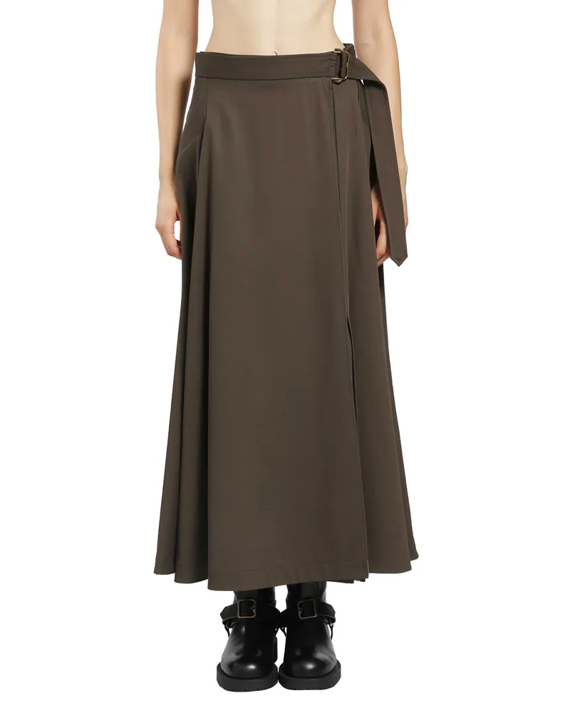 Burberry Wool Twill Midi Skirt Green