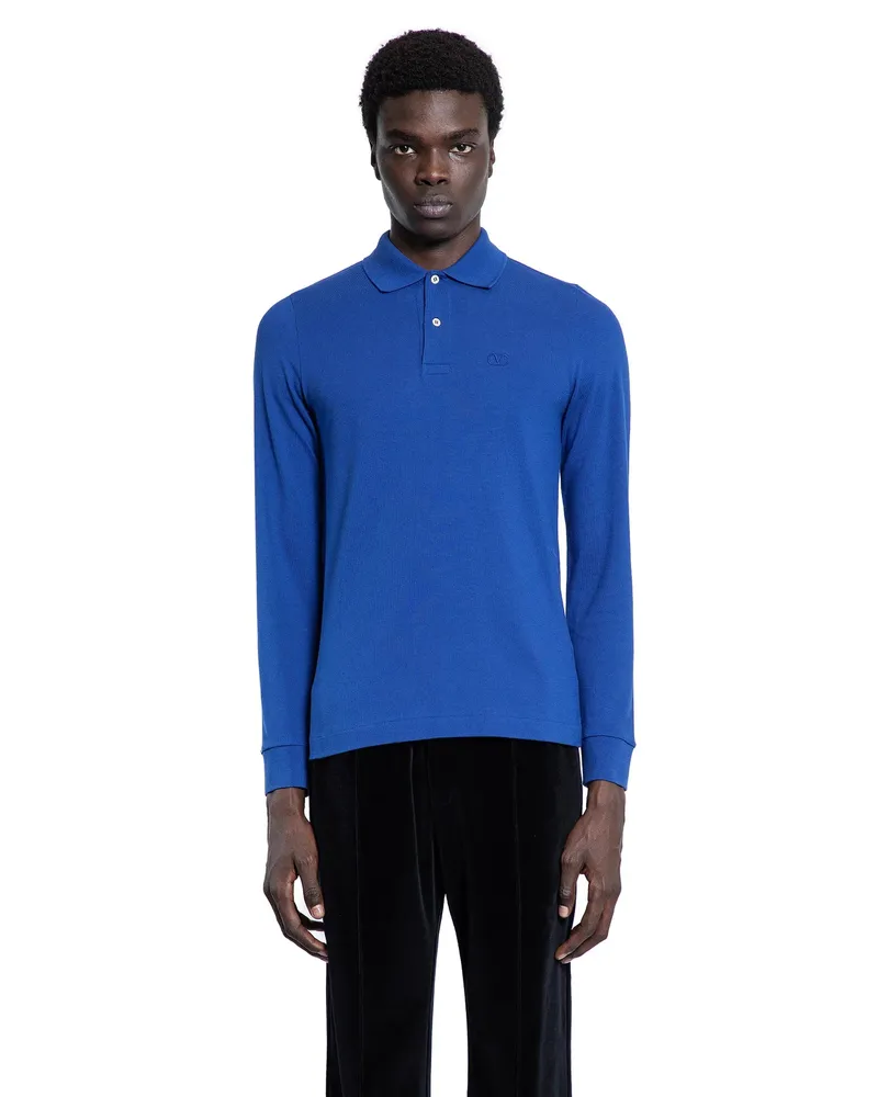 Valentino Garavani VLogo Long Sleeve Polo Shirt Blue