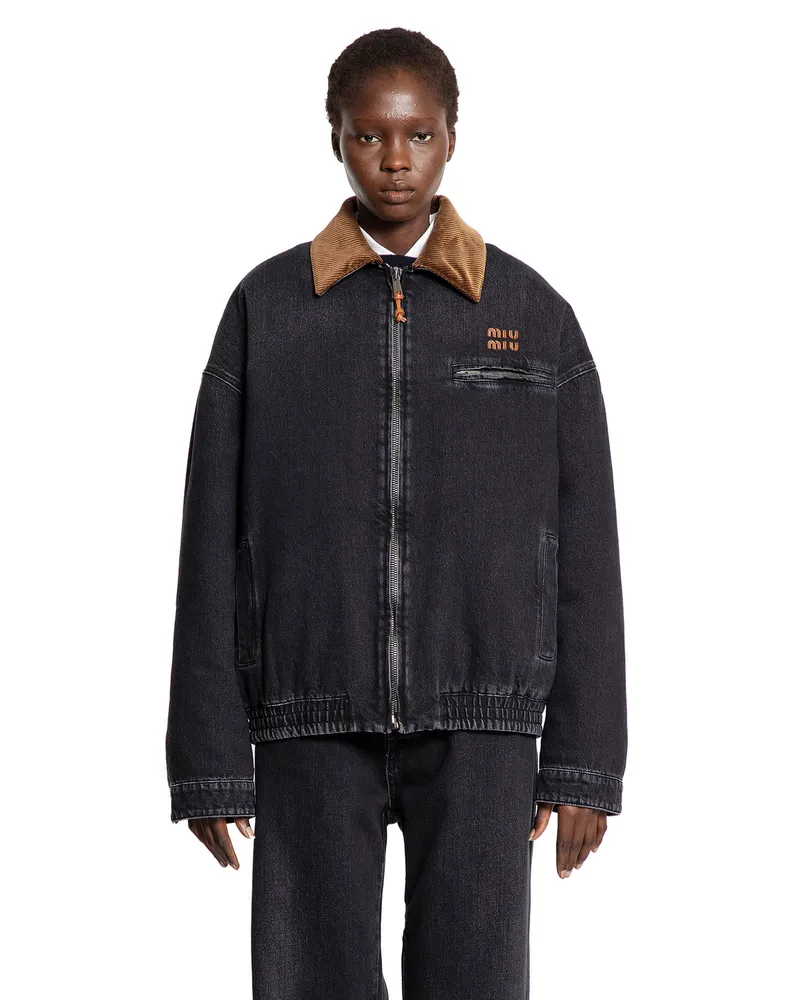 Miu Miu Denim and Corduroy Blouson Jacket Black