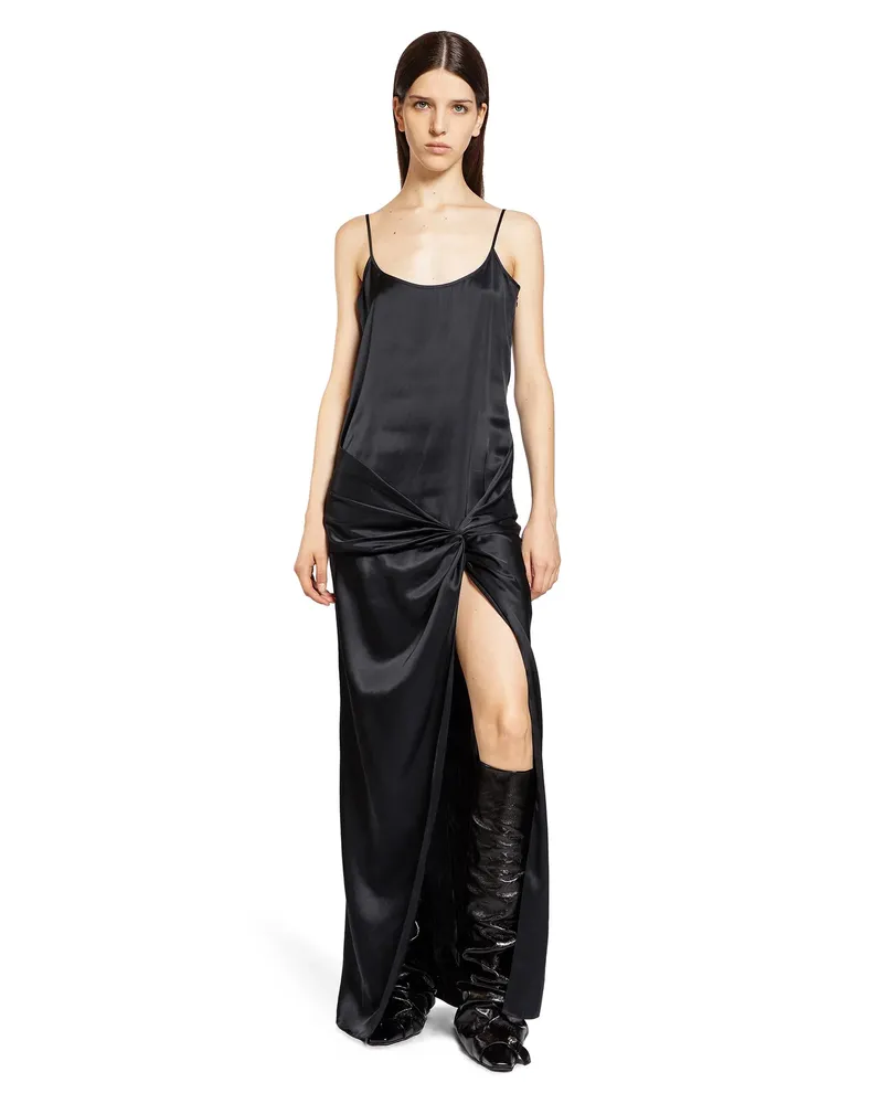 ATTICO Long Satin Slip Dress Black