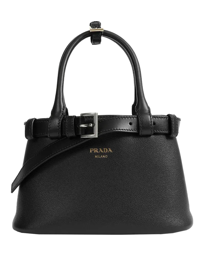 Prada Leather Buckle Small Top Handle Bag Black