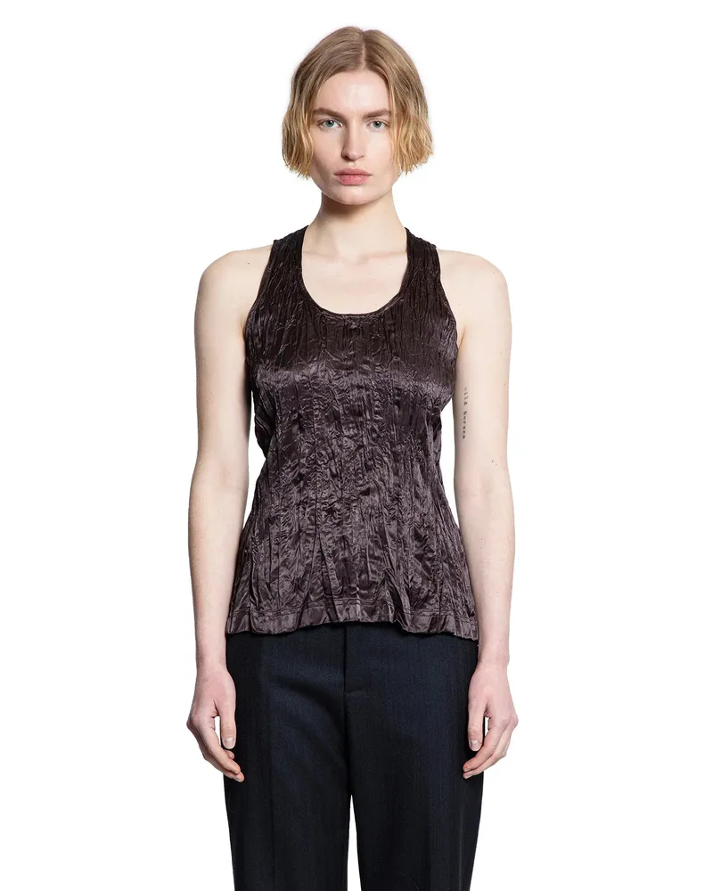 Bottega Veneta Crushed Slick Viscose Tank Top Brown