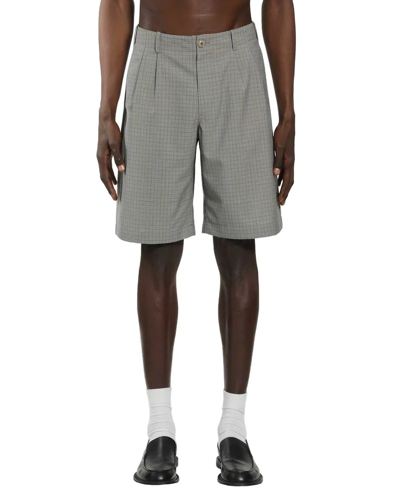 Our Legacy Frosted Moss Checked Bermudas Grey