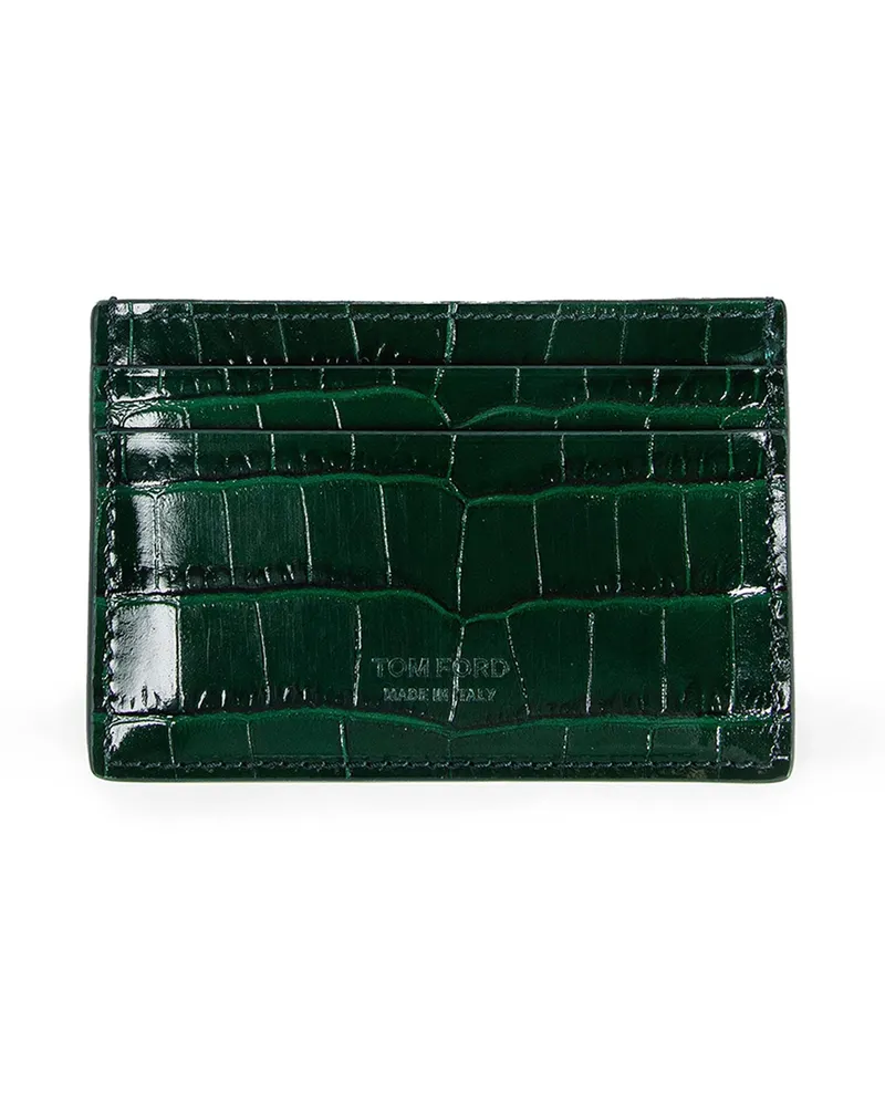 Tom Ford Shiny Stamped Croc Print Card Holder Green