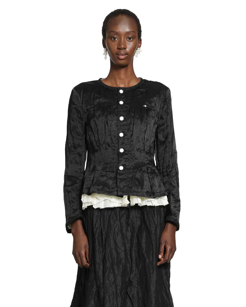 Renli Su Cotton Silk Satin Waisted Jacket Black