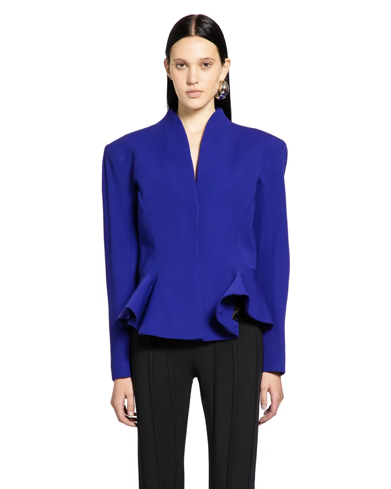 Thierry Mugler Flared Wool Jacket Blue