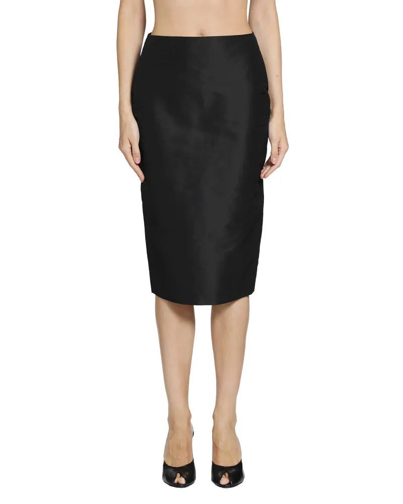 Gucci Fine Silk Faille Midi Skirt Black