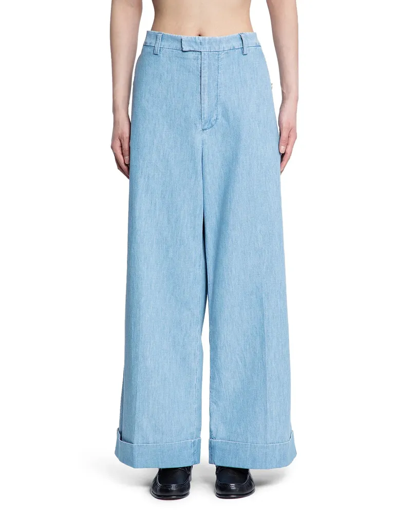 Valentino Garavani Pantaloni in denim con risvolto Blue