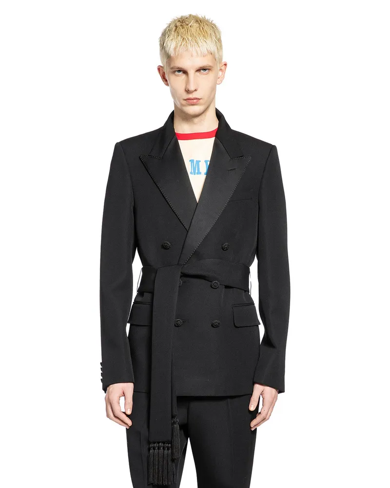 Valentino Garavani Double-Breasted Wool Blazer with Belt Black