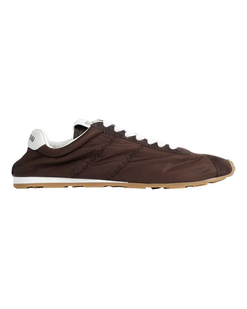 Miu Miu Plume Technical Fabric And Suede Sneakers Brown
