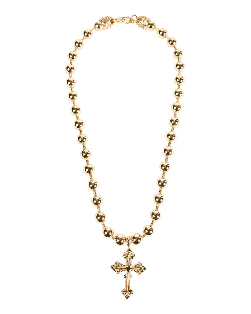 Emanuele Bicocchi Large Beaded Chain Cross Necklace Gold