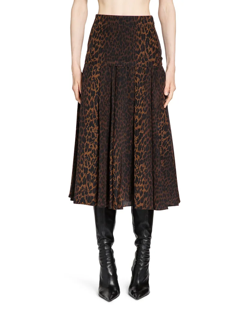 Balenciaga Leopard Print Godet Skirt Brown
