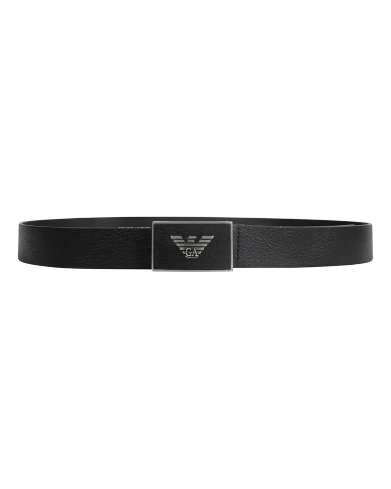 Emporio Armani Leather Belt With Eagle Plate Black