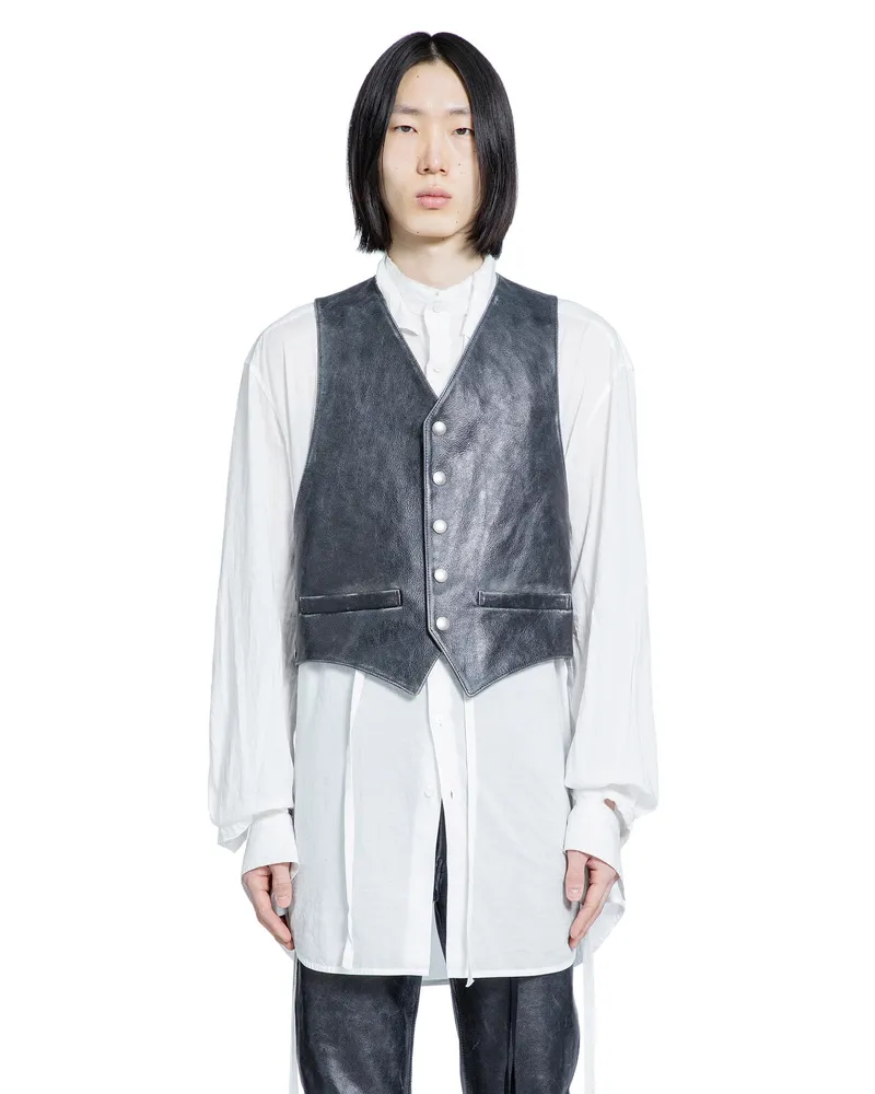 Ann Demeulemeester Albien Waistcoat in Distressed Leather Black