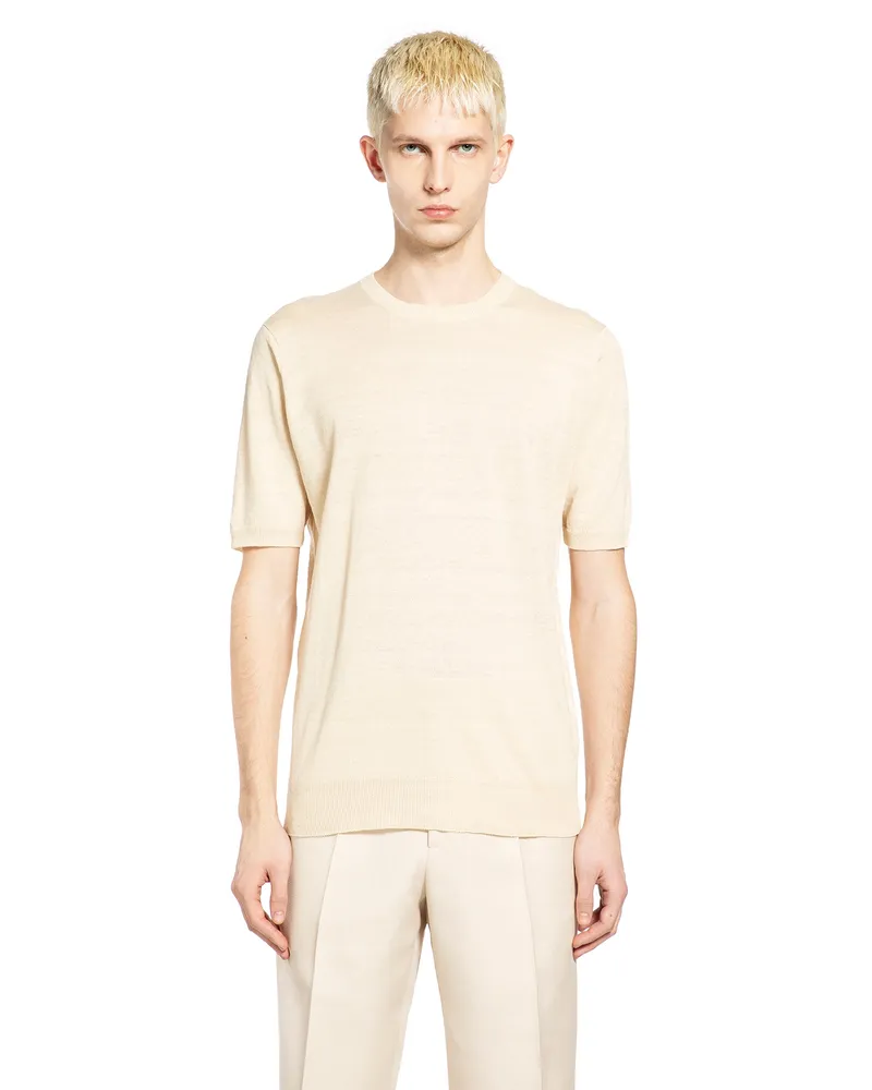 LARDINI Silk Knit Short Sleeve T-Shirt Beige