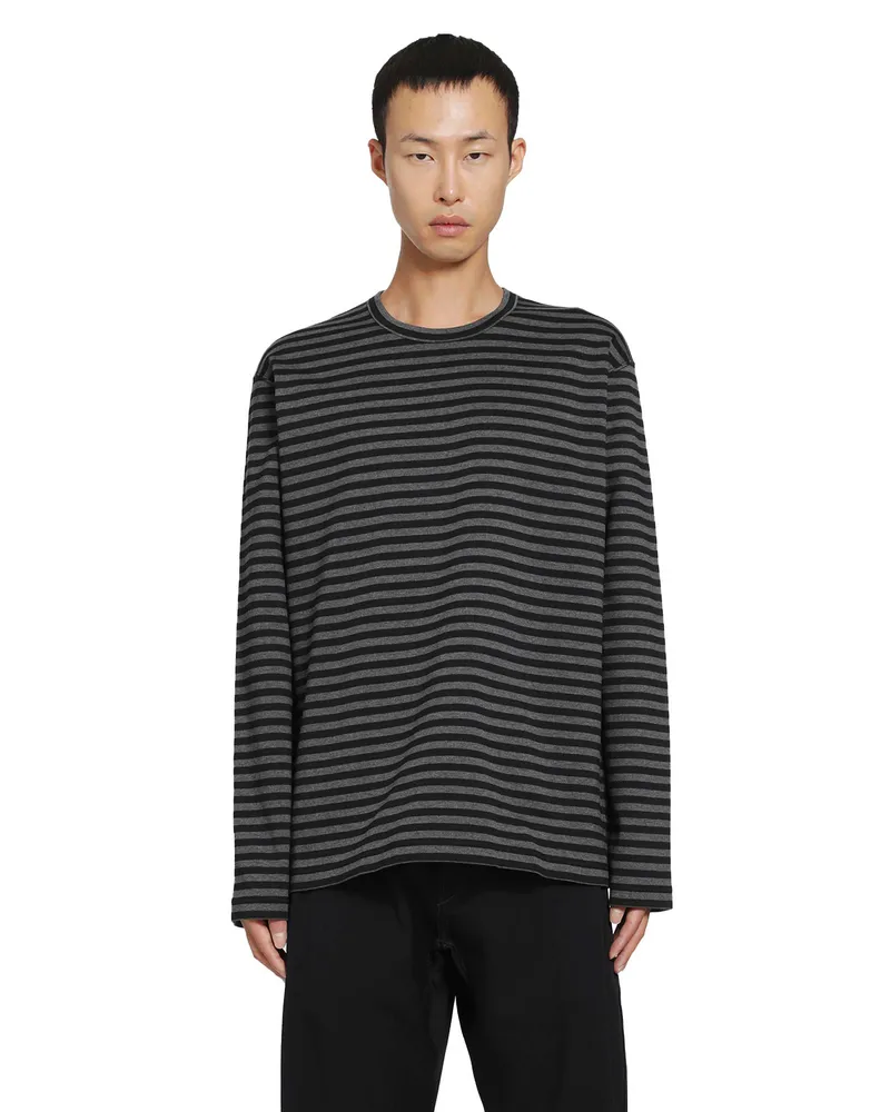 Junya Watanabe Striped Cotton Long Sleeeve T-Shirt Grey