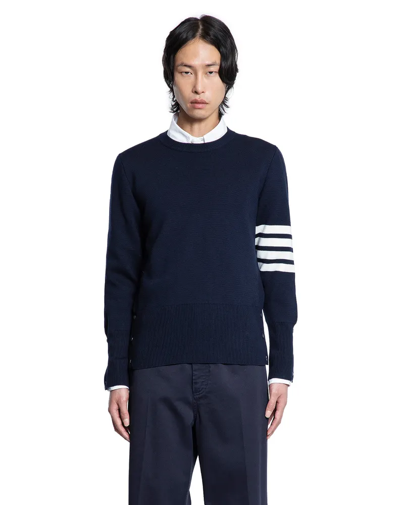 Thom Browne Milano Stitch Bar Sweater Blue