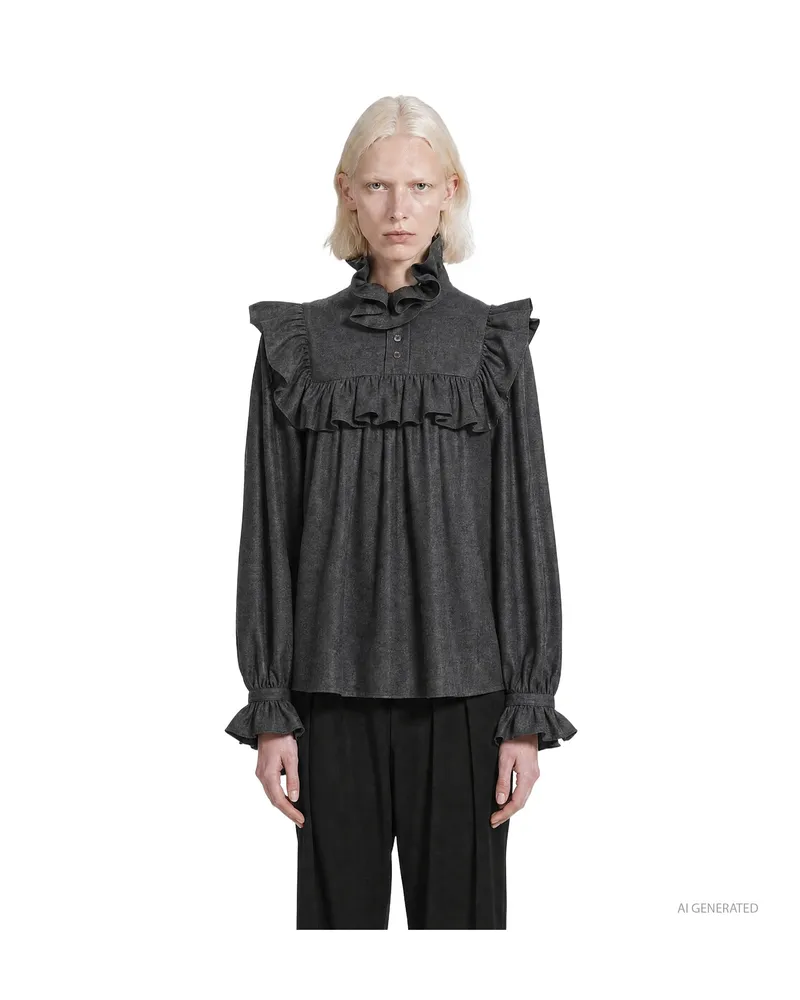 Chloé High-Neck Ruffled Blouse Grey