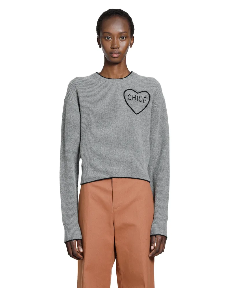 Chloé Wool Knit Cropped Sweater Grey