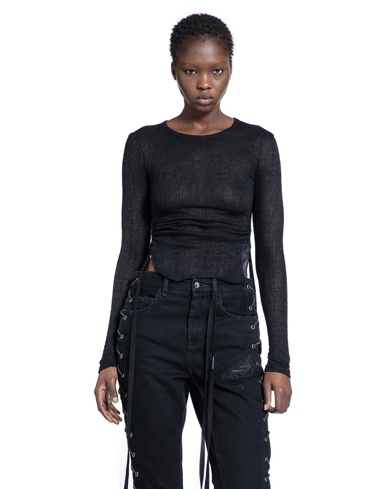 Ann Demeulemeester Oke Long Sleeve Crop Top Black