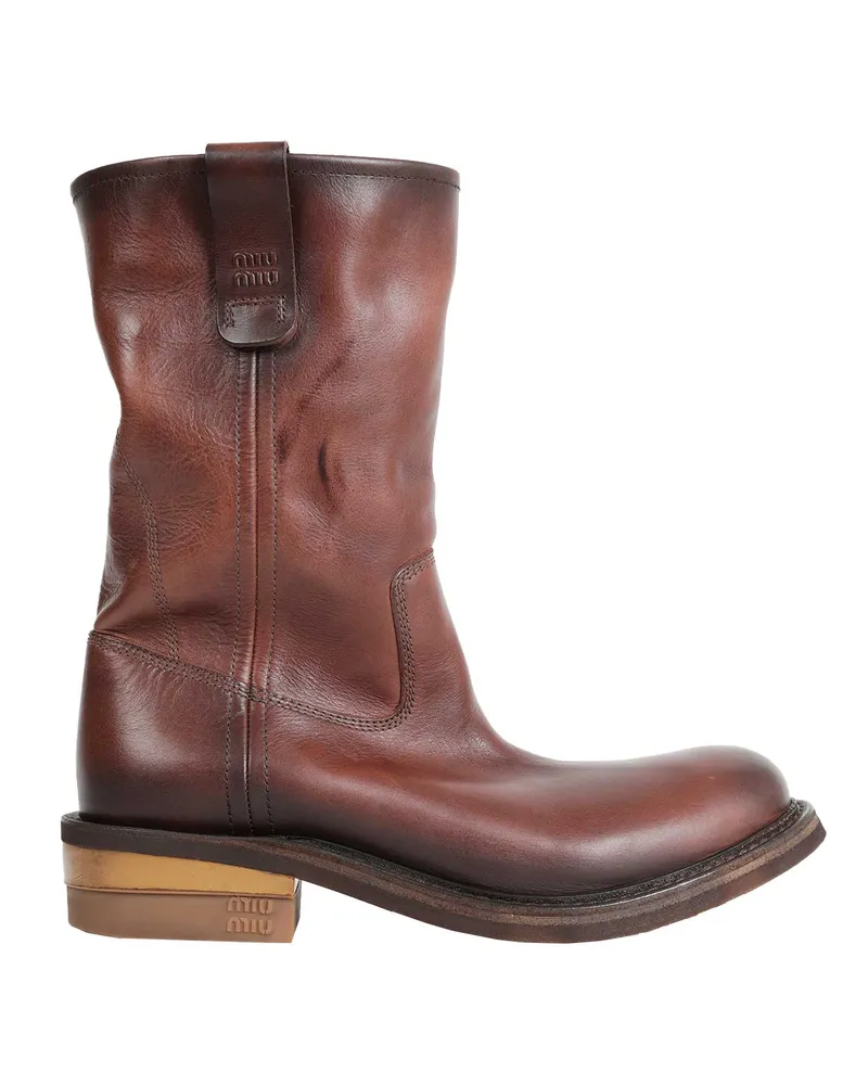 Miu Miu Foule Leather Boots Brown