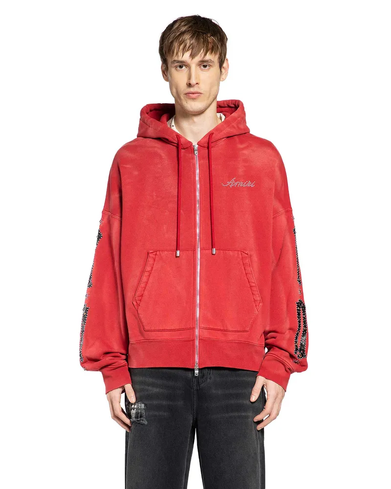 Amiri Bones Studded Oversize Zip-Up Hoodie Red