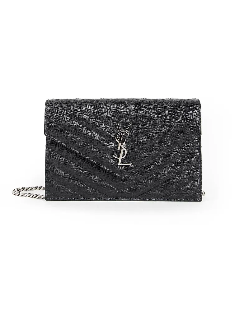 Saint Laurent Cassandre Matelassé Envelope Chain Wallet Black