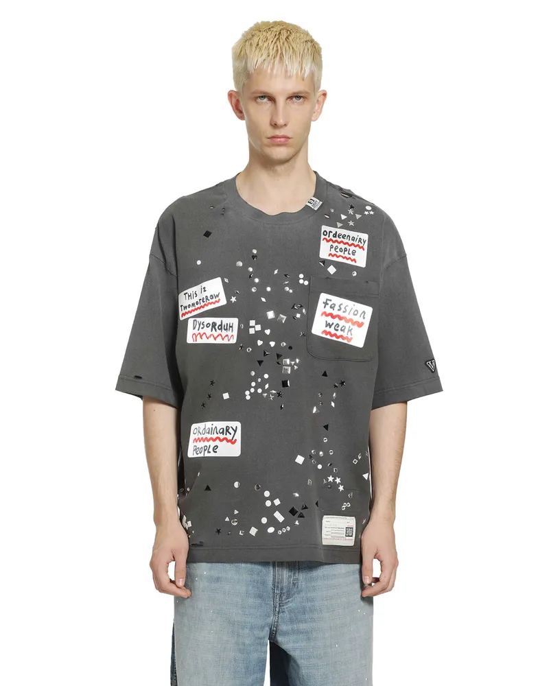 MIHARAYASUHIRO Embellished Sticker T-Shirt Black