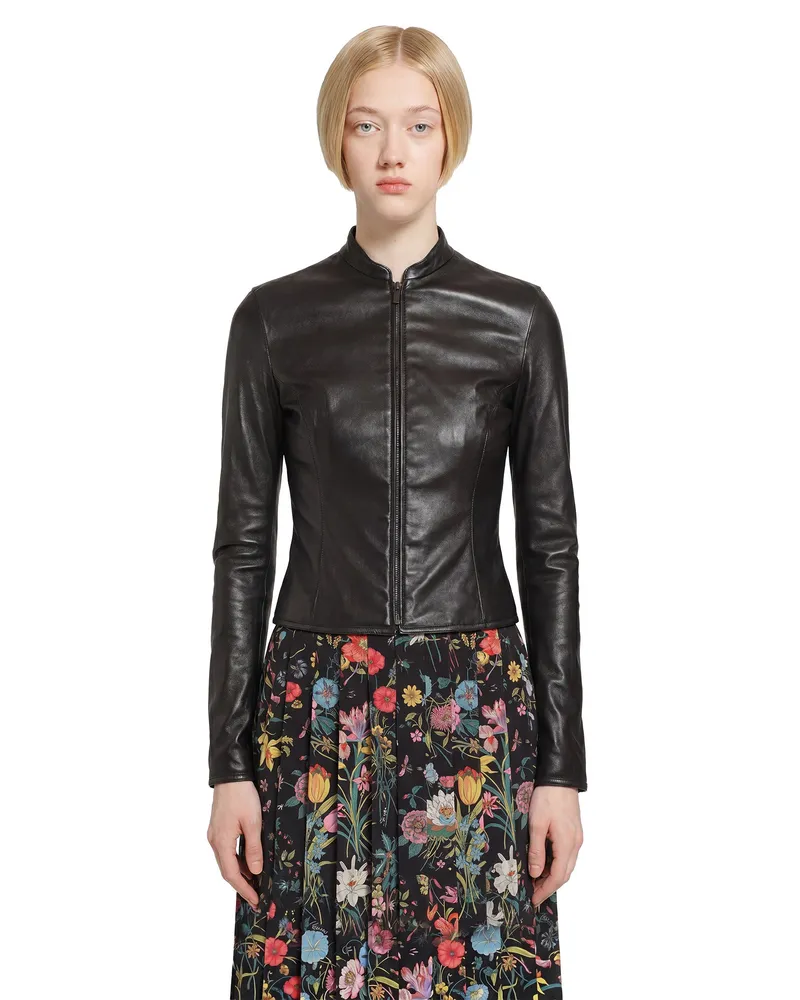 Gucci Light Stretch Leather Zip Jacket Black