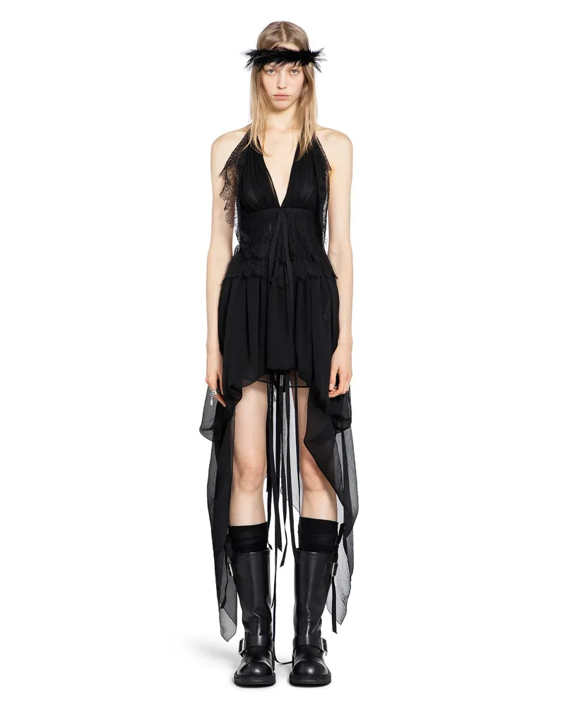 Ann Demeulemeester Dory Top in Silk Voile Crepon and Lace Black