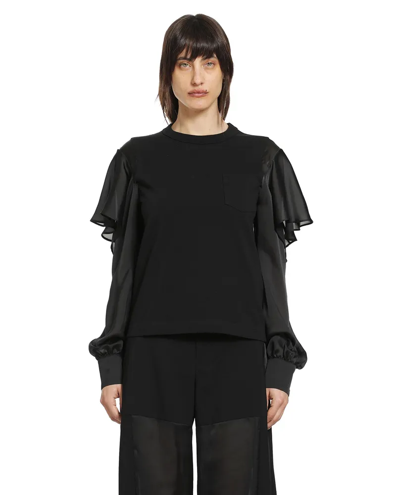 Sacai Satin x Cotton Jersey T-Shirt Black
