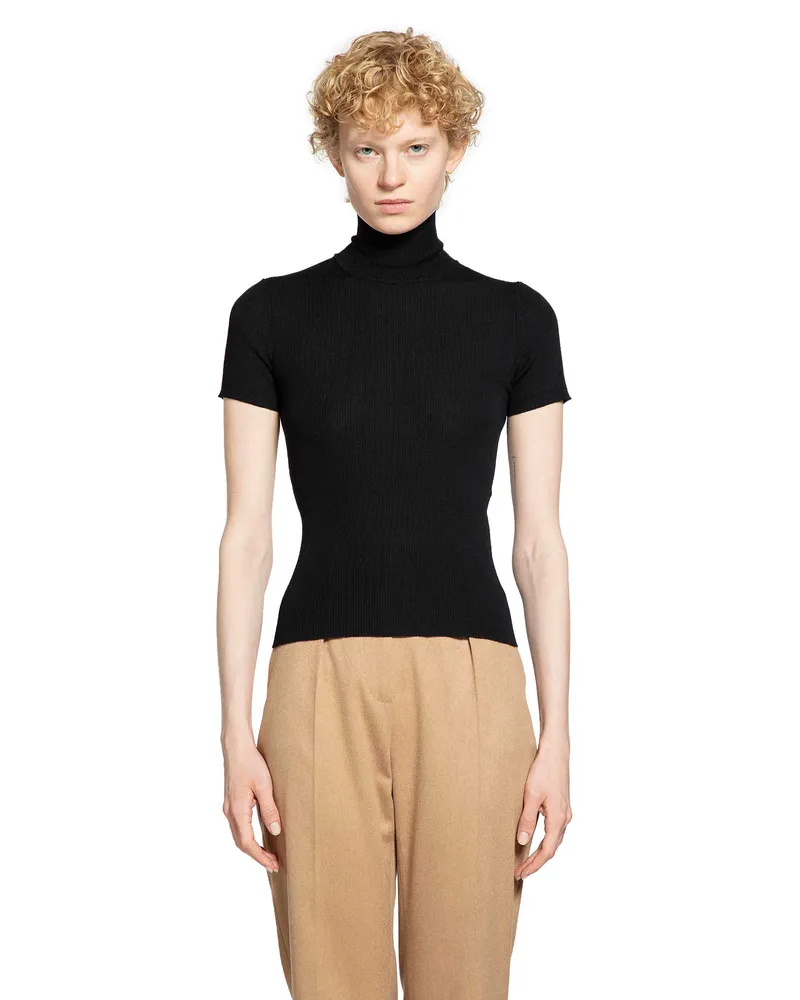 Max Mara Virgin Wool Knit Long Sleeve Top Black