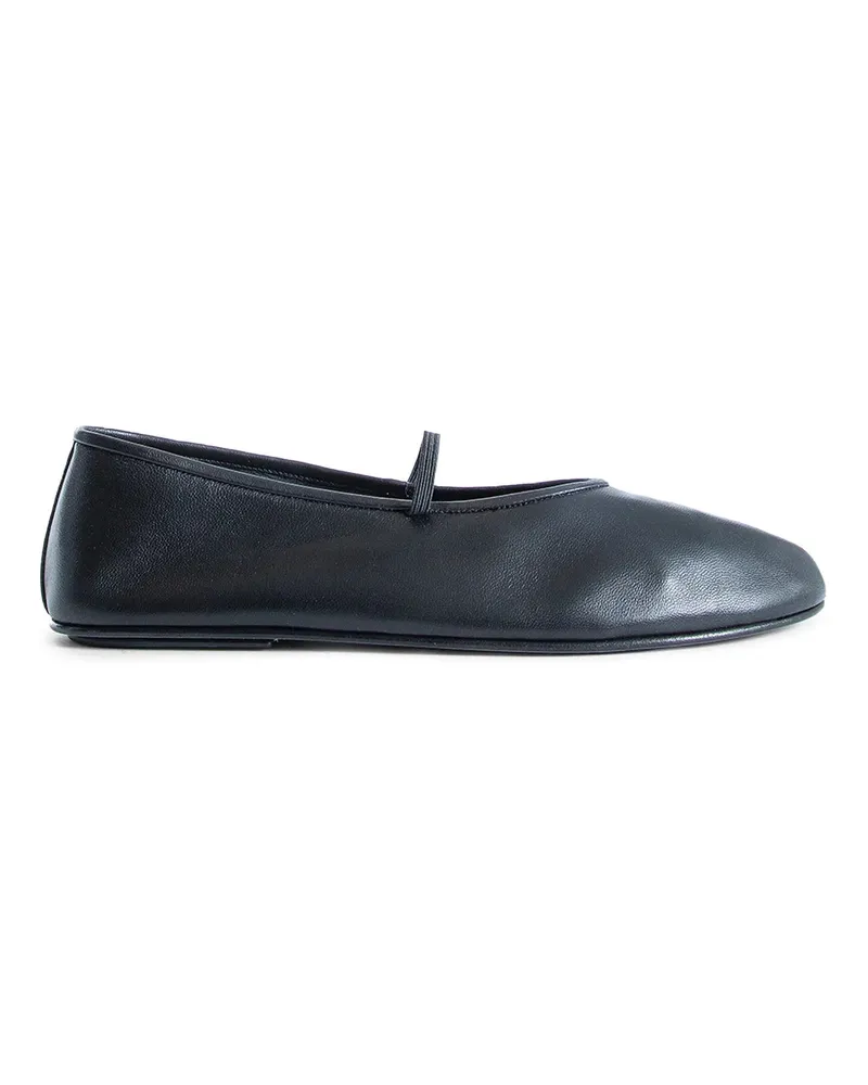 The Row Elastic Ballet Slippers in Leather Black