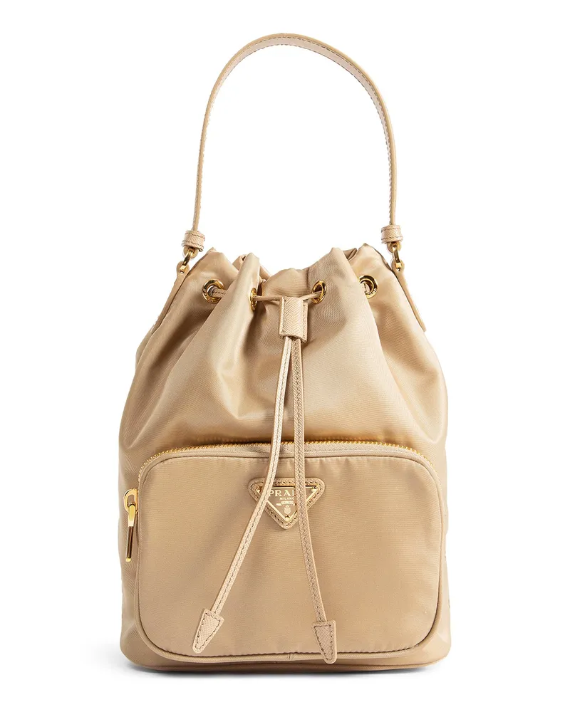 Prada Duet Re-Nylon Bucket Bag Beige