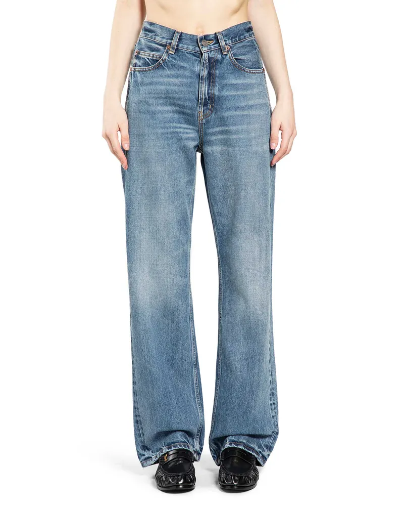 Saint Laurent V-Waist Long Baggy Jeans Blue