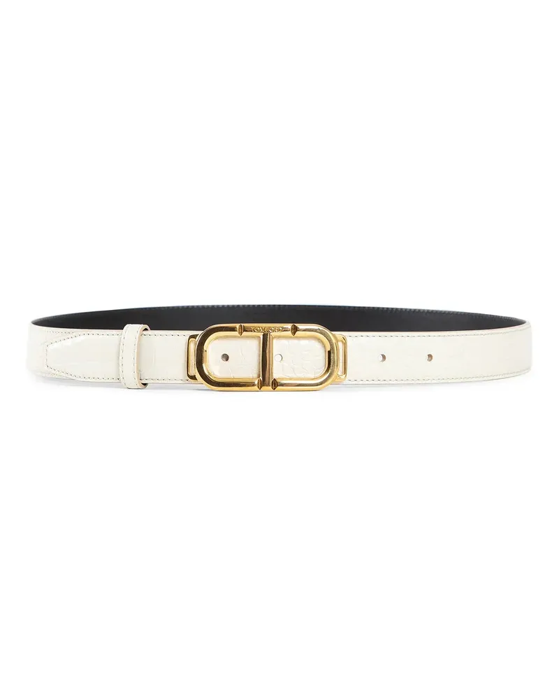 Tom Ford Cintura lucida con stampa di coccodrillo White