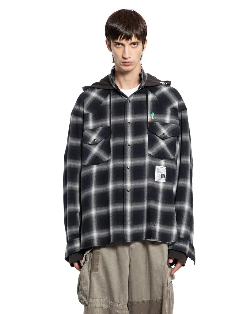 MIHARAYASUHIRO Hoodie Combine Check Shirt Black&white