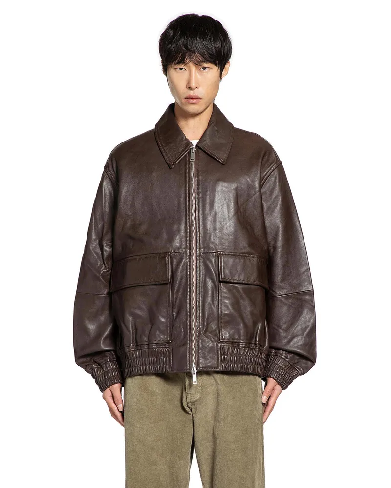 Studio Nicholson Piston Leather Jacket Brown