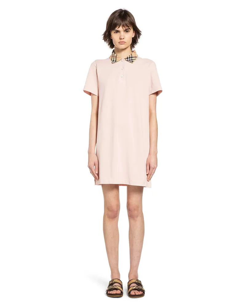 Burberry Check Collar Cotton Polo Shirt Dress Pink